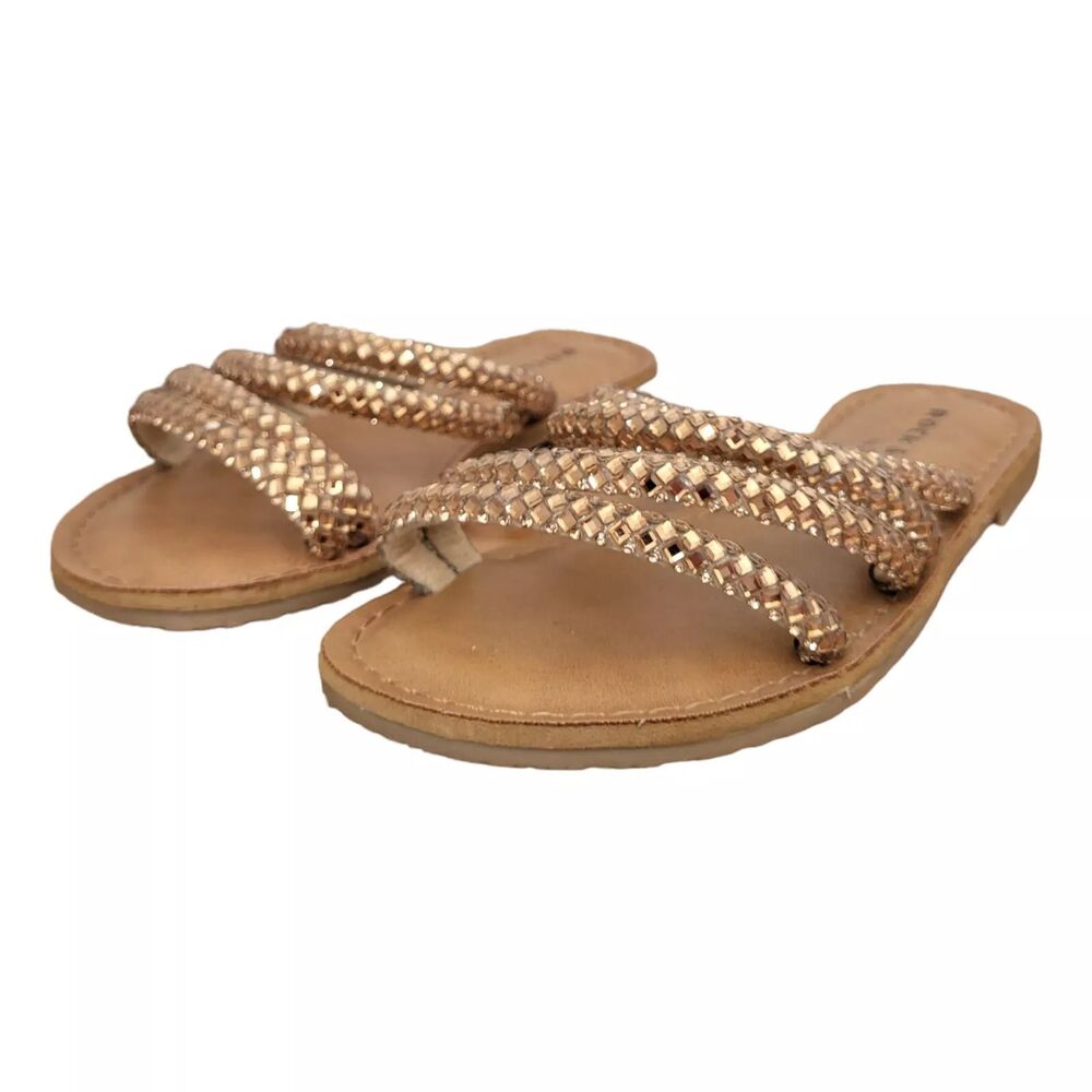 NWOT Rock & Candy Zigi Sandals Girls 11 Rhinestone Flat Open Toe Slip On Kids